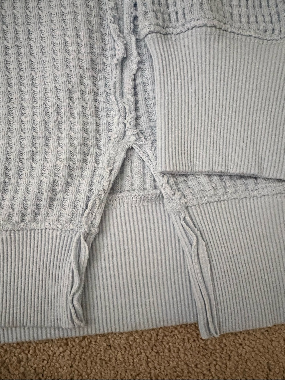 American Eagle Women’s Pale Blue V-Neck Waffle Knit Sweater - Picture 5 of 8